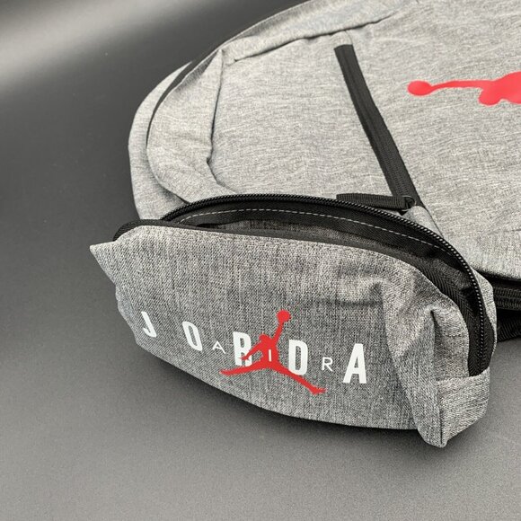 Air Jordan Backpack w/ Pouch Pencil Case Gray & Black Carbon Heather Large Size - Picture 3 of 7
